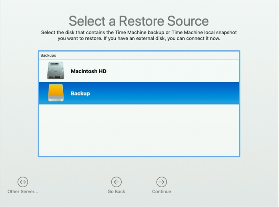 Select Restore Source