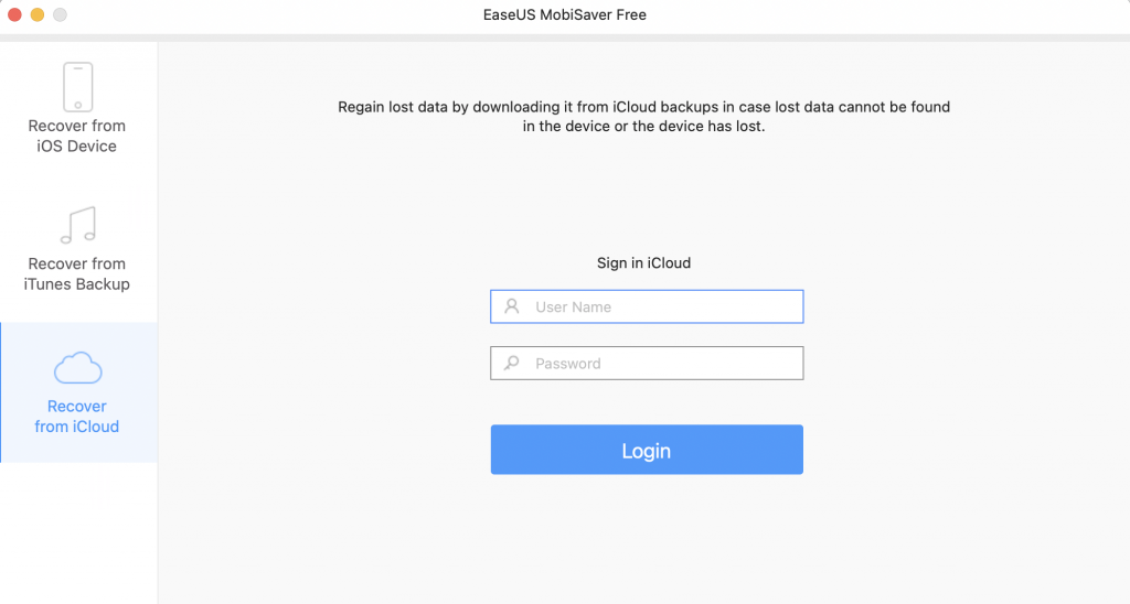EaseUS MobiSaver > Recover from iCloud tab