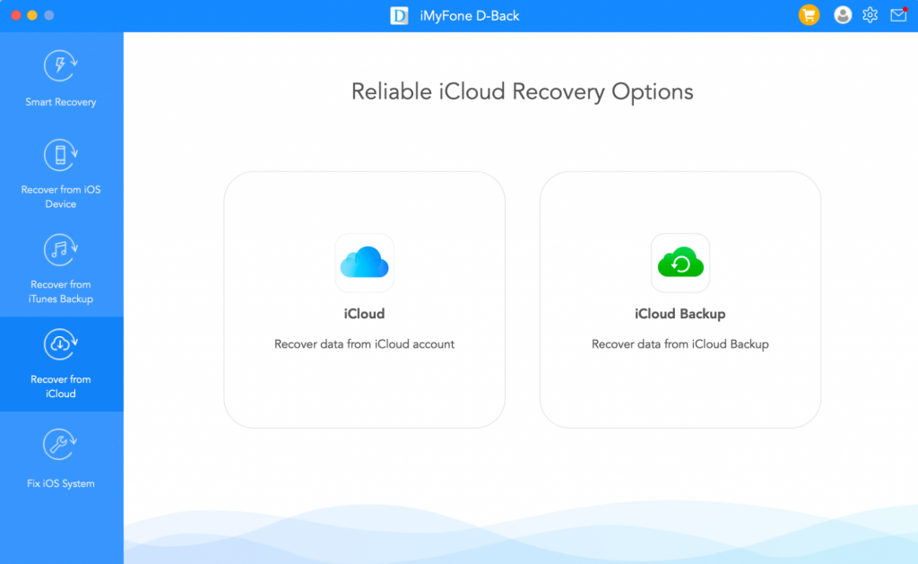 iMyFone D-Back > Recover from iCloud tab